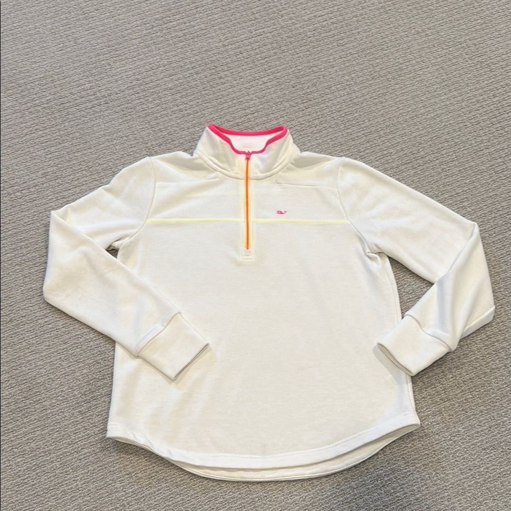 Vineyard Vines Women’s Quarter-Zip Shirt White with Neon